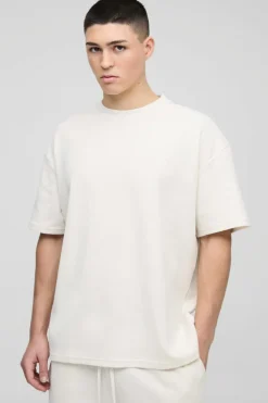 Sale boohooMAN Oversized Man Embroidered Waffle T-Shirt ecru