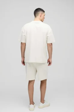 Sale boohooMAN Oversized Man Embroidered Waffle T-Shirt ecru