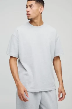 Cheap boohooMAN Oversized Man Embroidered Waffle T-Shirt grey