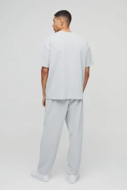 Cheap boohooMAN Oversized Man Embroidered Waffle T-Shirt grey