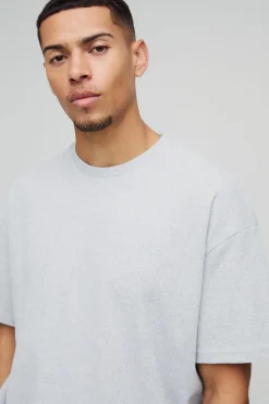 Cheap boohooMAN Oversized Man Embroidered Waffle T-Shirt grey
