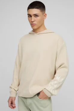 Best Sale boohooMAN Oversized Man Knitted Hoodie ecru