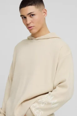 Best Sale boohooMAN Oversized Man Knitted Hoodie ecru
