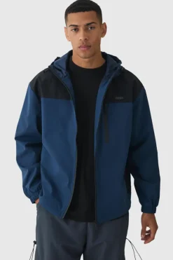 Sale boohooMAN Oversized Man Tab Colour Block Hooded Windbreaker In navy