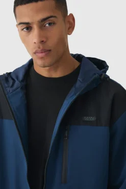 Sale boohooMAN Oversized Man Tab Colour Block Hooded Windbreaker In navy