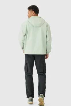 Clearance boohooMAN Oversized Man Tab Colour Block Hooded Windbreaker In sage