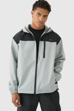 Hot boohooMAN Oversized Man Tab Colour Block Hooded Windbreaker In grey