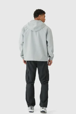 Hot boohooMAN Oversized Man Tab Colour Block Hooded Windbreaker In grey