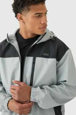 Hot boohooMAN Oversized Man Tab Colour Block Hooded Windbreaker In grey