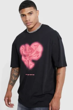 Best boohooMAN Oversized Marble Heart Graphic T-shirt black