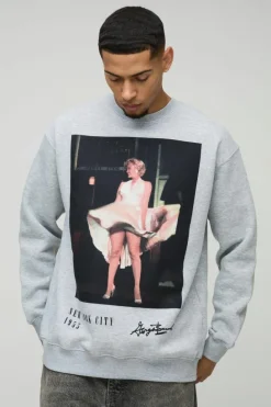 Hot boohooMAN Oversized Marilyn License Print Sweatshirt grey marl