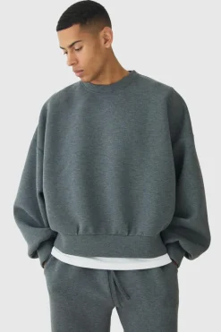 Cheap boohooMAN Oversized Marl Scuba Sweatshirt charcoal