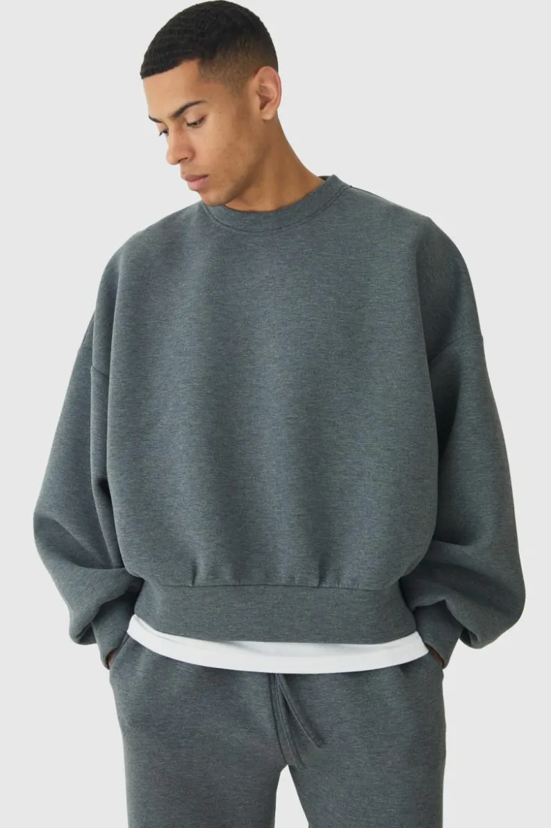 Cheap boohooMAN Oversized Marl Scuba Sweatshirt charcoal