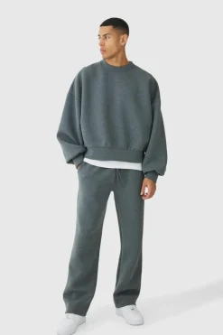 Cheap boohooMAN Oversized Marl Scuba Sweatshirt charcoal