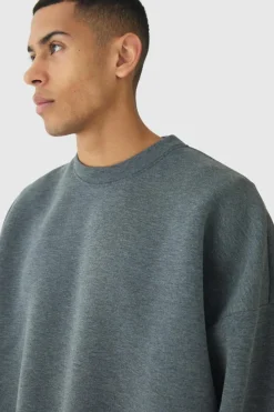 Cheap boohooMAN Oversized Marl Scuba Sweatshirt charcoal