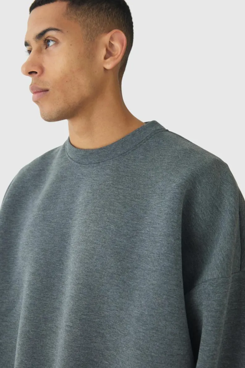 Cheap boohooMAN Oversized Marl Scuba Sweatshirt charcoal