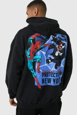 Sale boohooMAN Oversized Marvel Spiderman Venom License Print Hoodie black