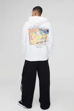Fashion boohooMAN Oversized Matisse Art License Print Hoodie white