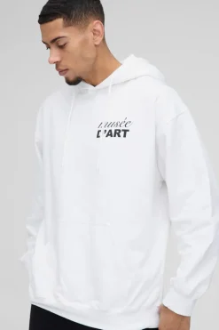 Fashion boohooMAN Oversized Matisse Art License Print Hoodie white
