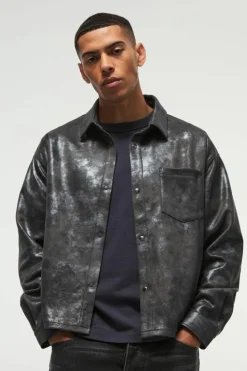 Best boohooMAN Oversized Metallic Boxy Shirt black