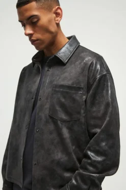 Best boohooMAN Oversized Metallic Boxy Shirt black