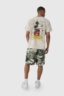 Clearance boohooMAN Oversized Mickey Mouse Disney Wash License Back Print T-shirt stone