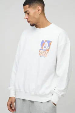 Best Sale boohooMAN Oversized Mickey Mouse License Print Sweatshirt white