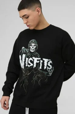 Best Sale boohooMAN Oversized Misfits Band License Print Sweatshirt black