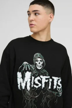 Best Sale boohooMAN Oversized Misfits Band License Print Sweatshirt black