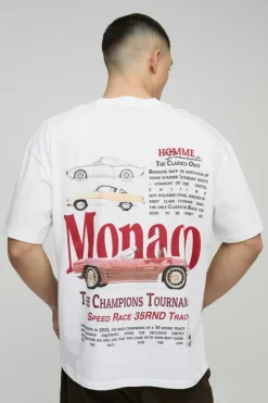 Store boohooMAN Oversized Monaco Car Graphic T-Shirt white