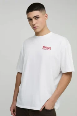 Store boohooMAN Oversized Monaco Car Graphic T-Shirt white