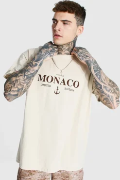 Online boohooMAN Oversized Monaco Limited Edition T-shirt sand
