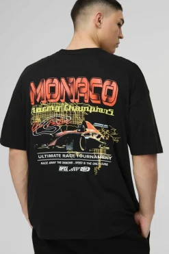 Clearance boohooMAN Oversized Monaco Moto Graphic T-Shirt black