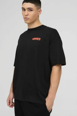 Clearance boohooMAN Oversized Monaco Moto Graphic T-Shirt black