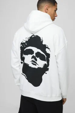 Fashion boohooMAN Oversized Morrissey License Print Hoodie white