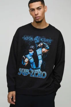 Online boohooMAN Oversized Mortal Kombat Sub Zero License Print Sweatshirt black