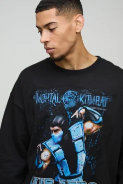 Online boohooMAN Oversized Mortal Kombat Sub Zero License Print Sweatshirt black