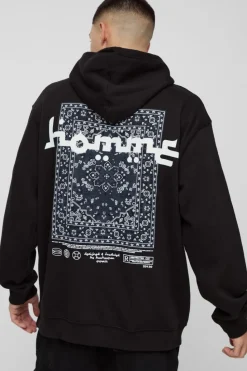 Cheap boohooMAN Oversized Mosaic Homme Graphic Hoodie black