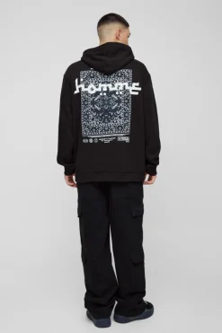 Cheap boohooMAN Oversized Mosaic Homme Graphic Hoodie black