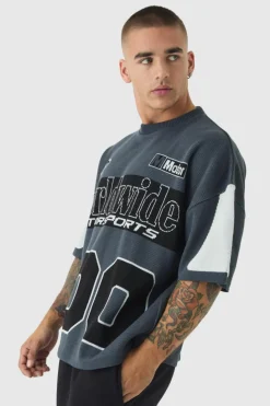 Store boohooMAN Oversized Moto 100 Knitted T-Shirt black