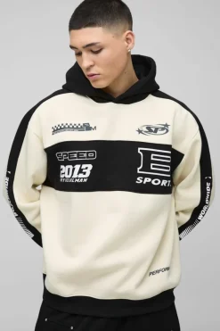 Discount boohooMAN Oversized Moto Panel Hoodie stone