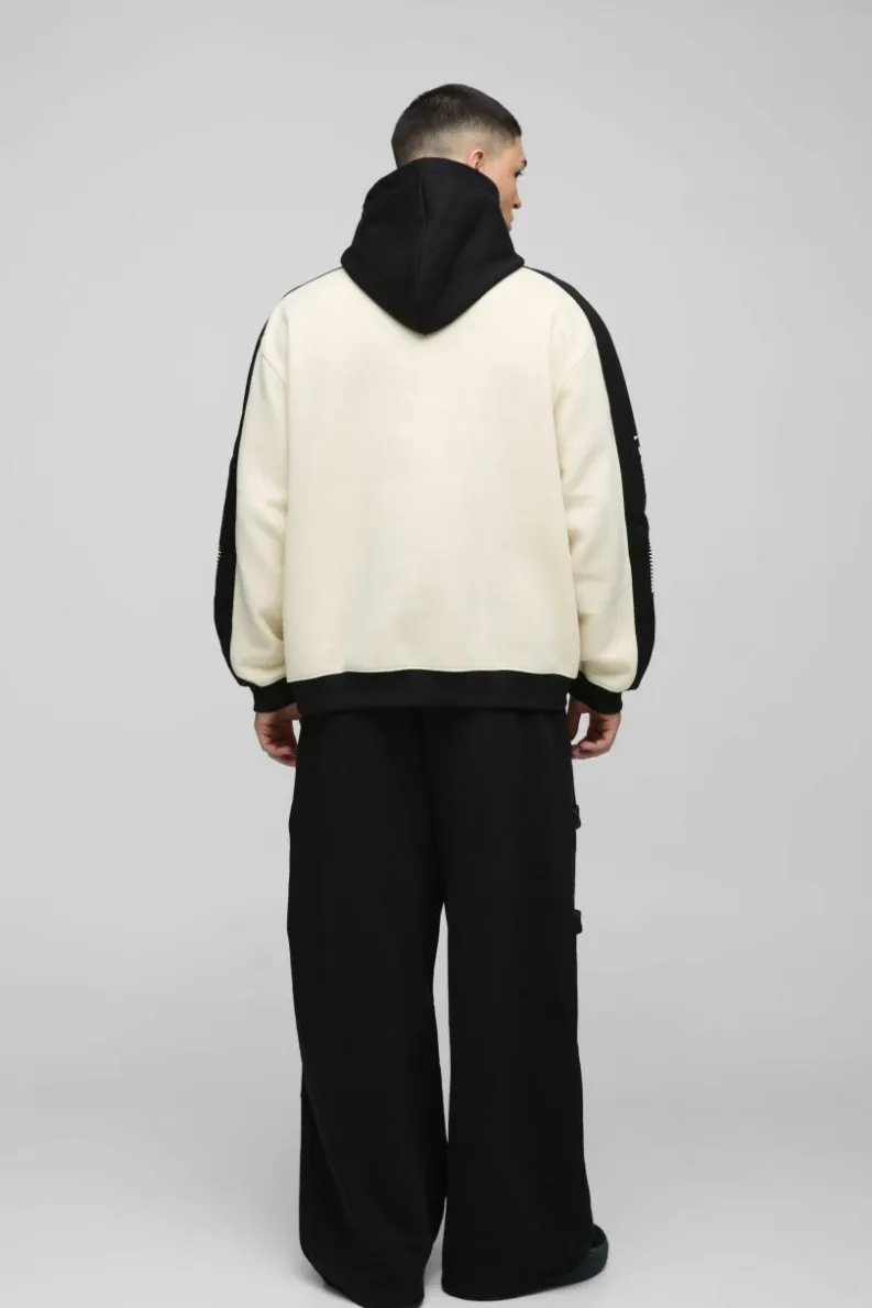 Discount boohooMAN Oversized Moto Panel Hoodie stone