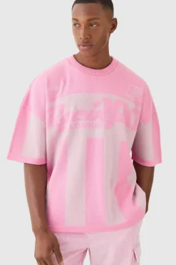 Best boohooMAN Oversized Moto Stripe Knitted T-shirt pink
