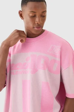Best boohooMAN Oversized Moto Stripe Knitted T-shirt pink