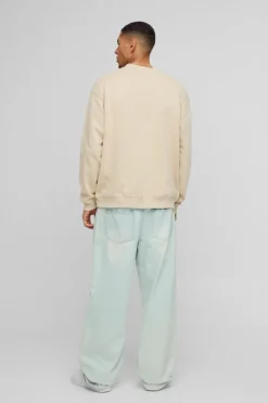 Fashion boohooMAN Oversized Mountain Trek Graphic Sweatshirt sand