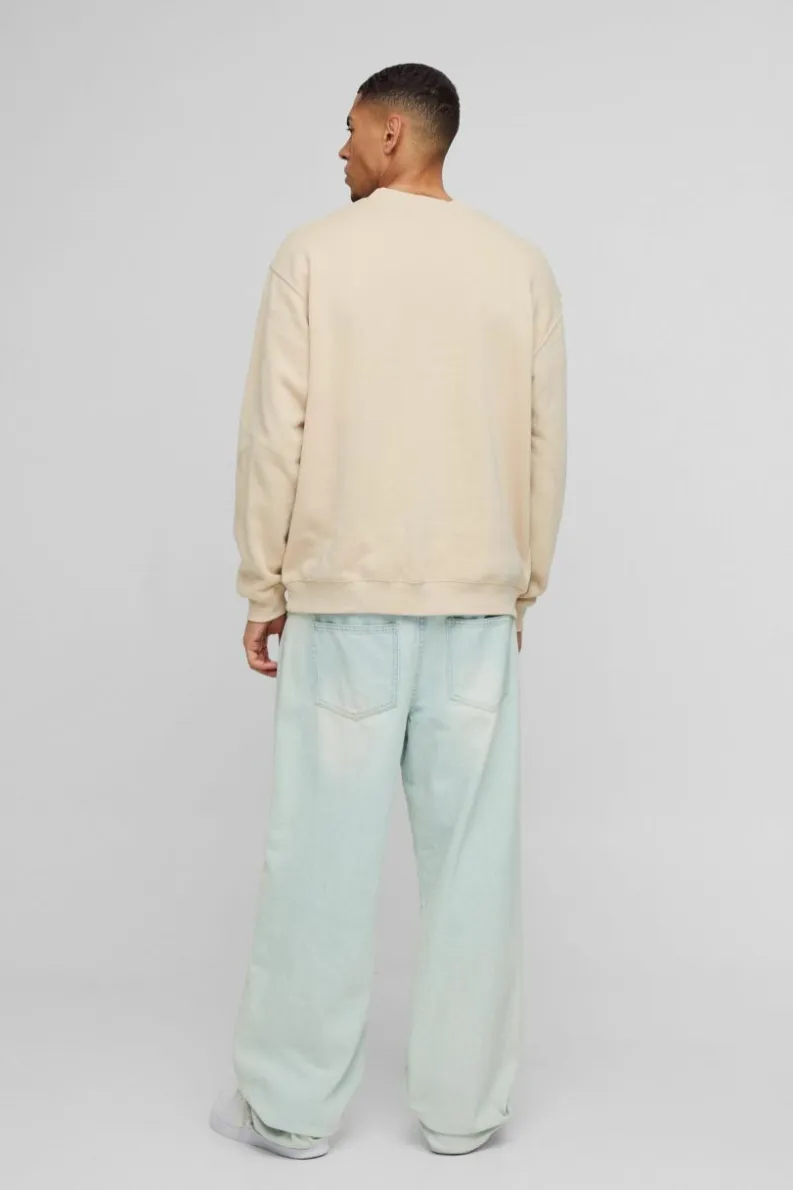 Fashion boohooMAN Oversized Mountain Trek Graphic Sweatshirt sand