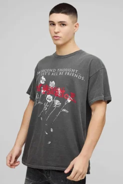 Online boohooMAN Oversized My Chemical Romance Washed License Band T-Shirt charcoal