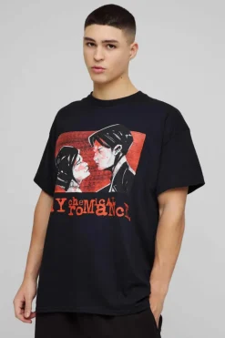 Cheap boohooMAN Oversized My Chemical Romance License Band T-Shirt black