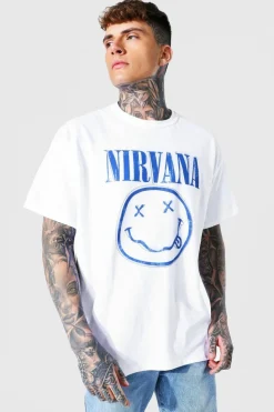 Best Sale boohooMAN Oversized Nirvana Face License T-shirt white