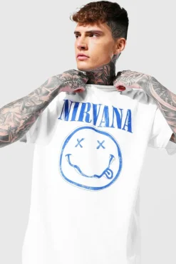Best Sale boohooMAN Oversized Nirvana Face License T-shirt white
